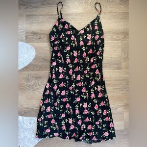 Black floral dress (pink flowers) size small.
